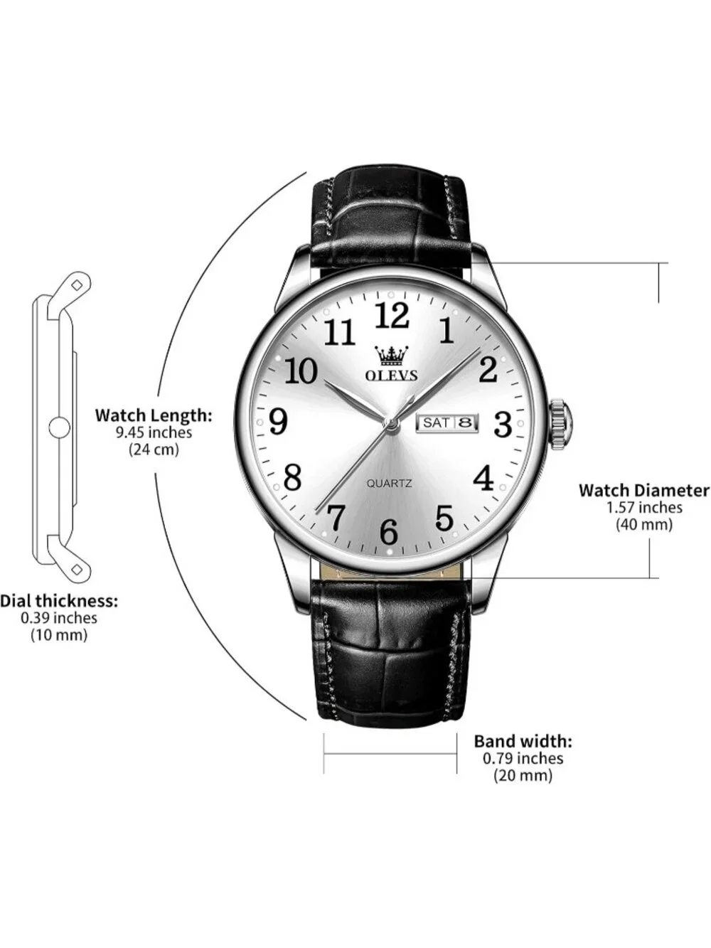 Men's Black White Analog Stainless Steel Roman Numbers Waterproof Classic Watch